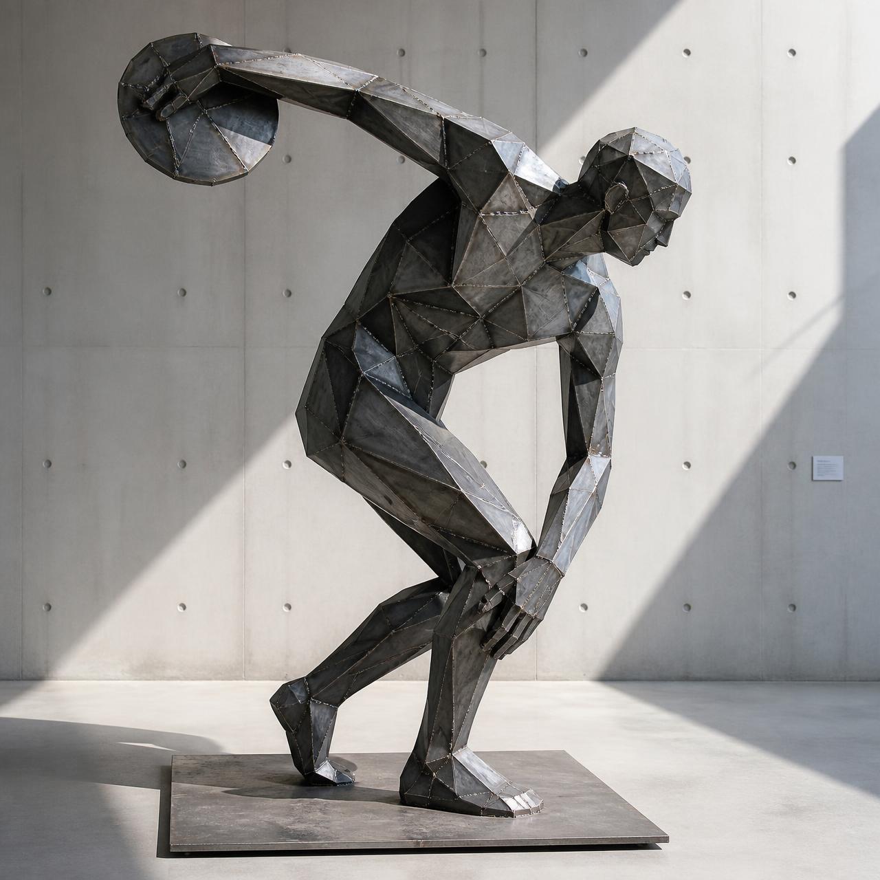 Discobolus · 1,218 Facet, a faceted mild steel sculpture by Brent Marriott