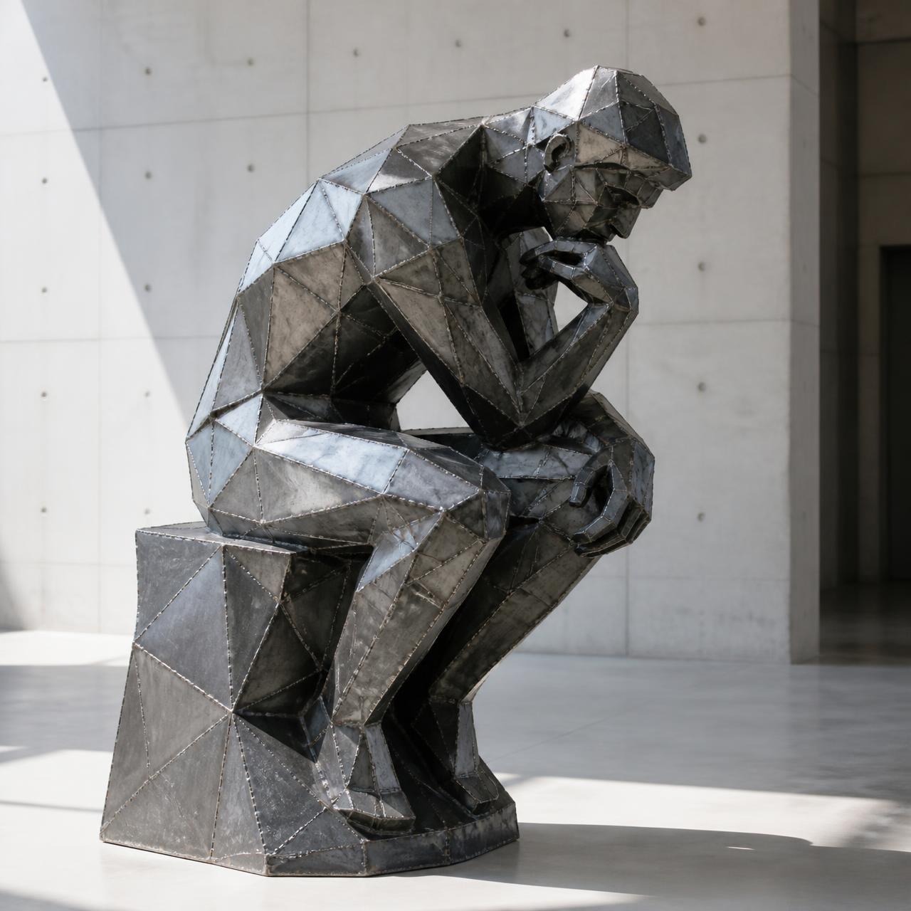 Seated Thinker · 1,674 Facet, a faceted mild steel sculpture by Brent Marriott