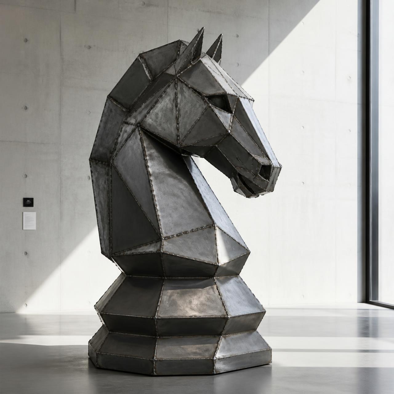 Chess Knight · 190 Facet, a faceted mild steel sculpture by Brent Marriott